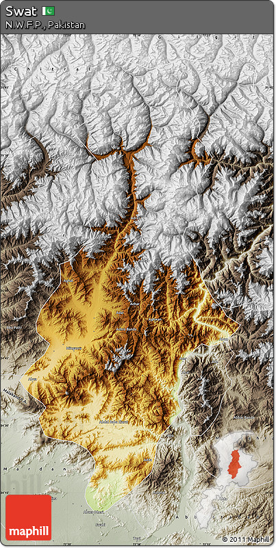 Physical Map of Swat, semi-desaturated