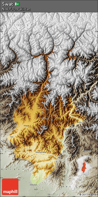 Physical Map of Swat, semi-desaturated