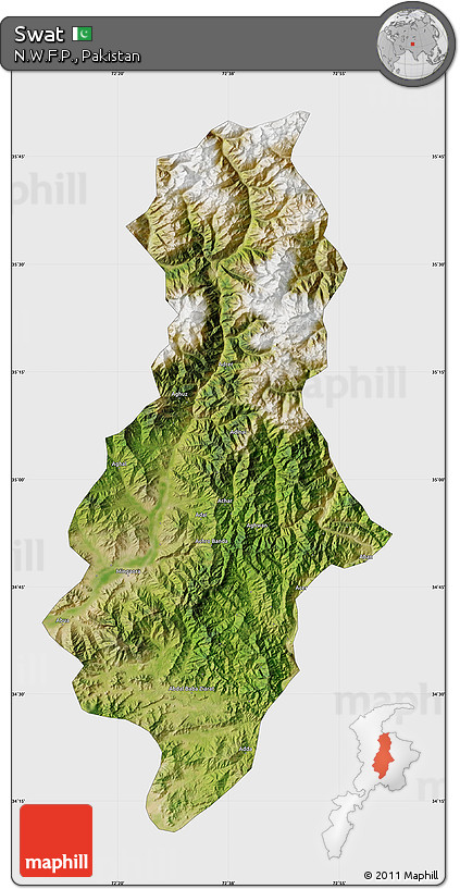 Satellite Map of Swat, single color outside