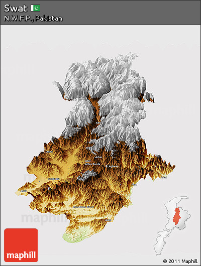 Physical Panoramic Map of Swat, cropped outside