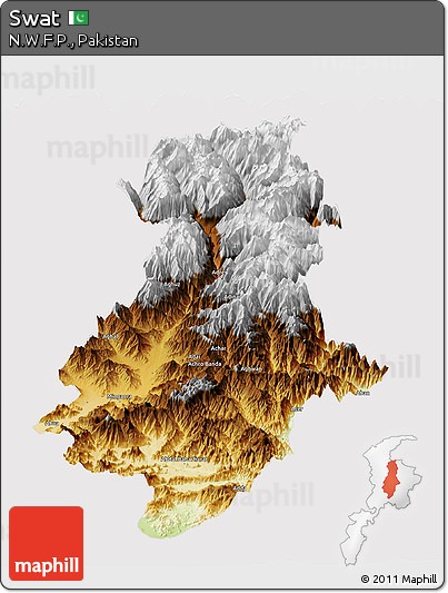 Physical Panoramic Map of Swat, cropped outside