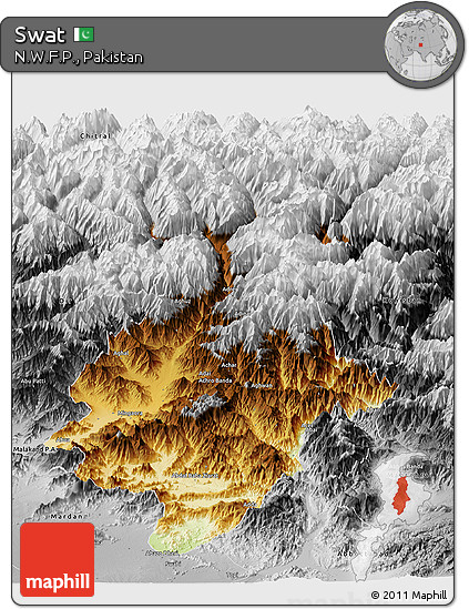 Physical Panoramic Map of Swat, desaturated