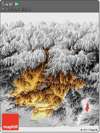 Physical Panoramic Map of Swat, desaturated