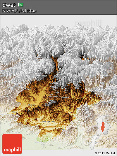 Physical Panoramic Map of Swat, lighten