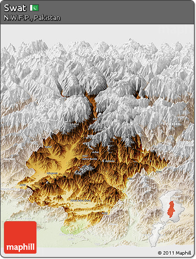 Physical Panoramic Map of Swat, lighten