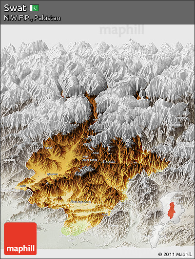 Physical Panoramic Map of Swat, lighten, semi-desaturated