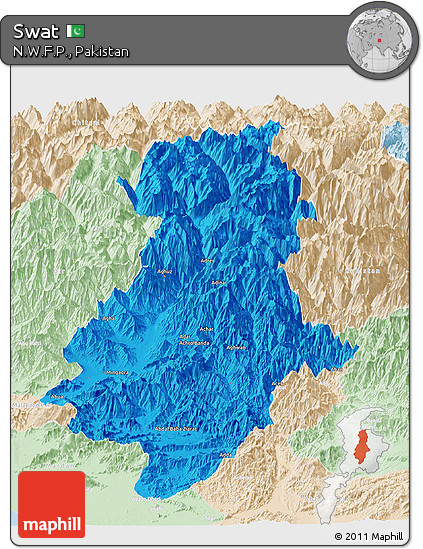 Political Panoramic Map of Swat, lighten