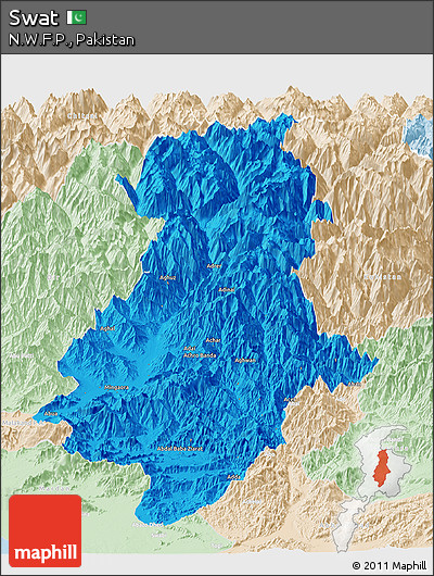Political Panoramic Map of Swat, lighten
