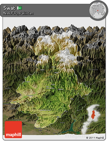 Satellite Panoramic Map of Swat, darken