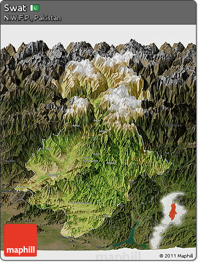 Satellite Panoramic Map of Swat, darken