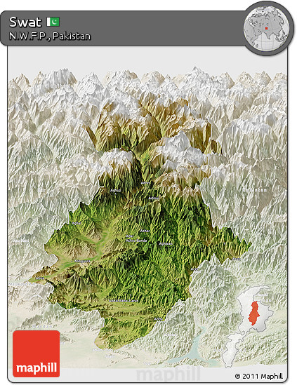 Satellite Panoramic Map of Swat, lighten