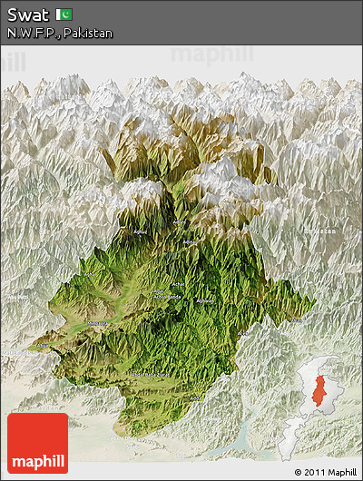 Satellite Panoramic Map of Swat, lighten