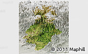 Satellite Panoramic Map of Swat, lighten, semi-desaturated