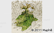 Satellite Panoramic Map of Swat, shaded relief outside