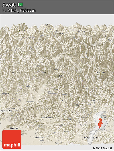 Shaded Relief Panoramic Map of Swat