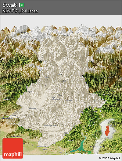 Shaded Relief Panoramic Map of Swat, satellite outside