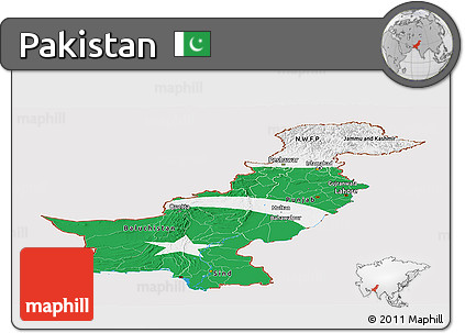 Flag Panoramic Map of Pakistan, flag rotated