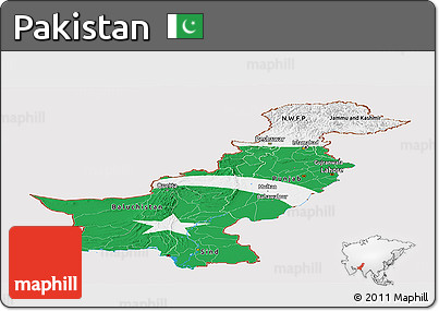 Flag Panoramic Map of Pakistan, flag rotated