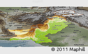 Physical Panoramic Map of Pakistan, darken, semi-desaturated