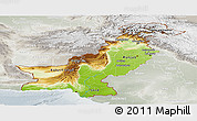 Physical Panoramic Map of Pakistan, lighten, semi-desaturated