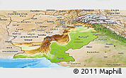 Physical Panoramic Map of Pakistan, satellite outside, shaded relief sea