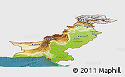 Physical Panoramic Map of Pakistan, single color outside, satellite sea