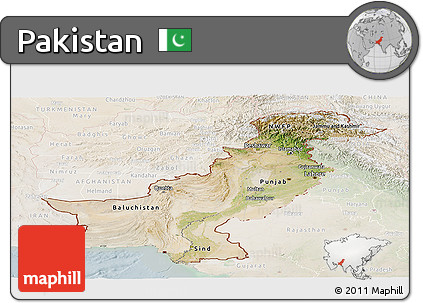 Satellite Panoramic Map of Pakistan, lighten