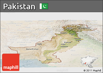 Satellite Panoramic Map of Pakistan, lighten