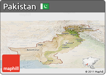 Satellite Panoramic Map of Pakistan, lighten