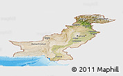 Satellite Panoramic Map of Pakistan, single color outside, shaded relief sea