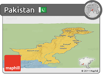 Savanna Style Panoramic Map of Pakistan, single color outside