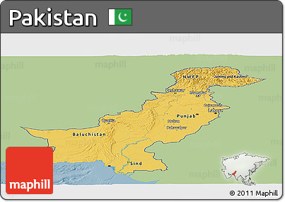 Savanna Style Panoramic Map of Pakistan, single color outside