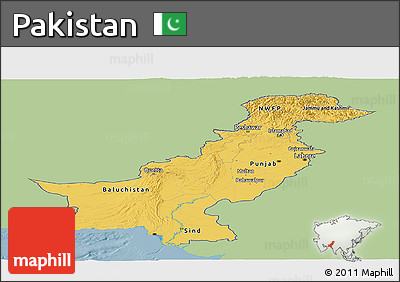 Savanna Style Panoramic Map of Pakistan, single color outside