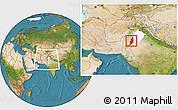 Satellite Location Map of Dera Ghazi Khan, highlighted parent region, within the entire country