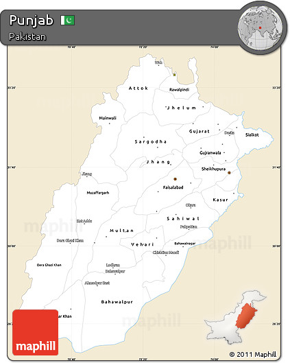Classic Style Simple Map of Punjab, single color outside