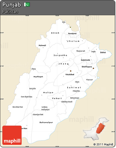 Classic Style Simple Map of Punjab, single color outside