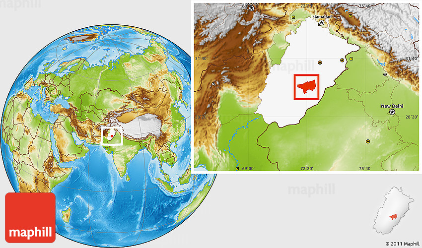 Physical Location Map of Vehari, highlighted parent region