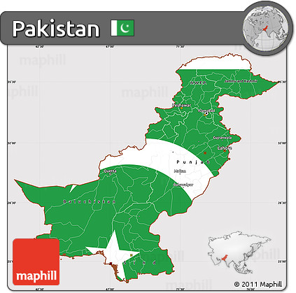 Flag Simple Map of Pakistan, flag aligned to the middle