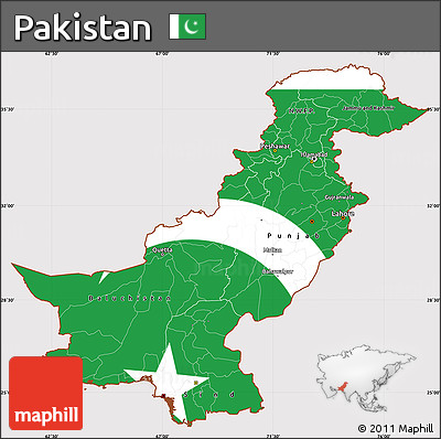 Flag Simple Map of Pakistan, flag aligned to the middle