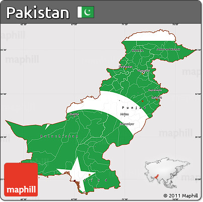 Flag Simple Map of Pakistan, flag aligned to the middle