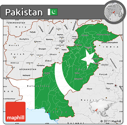 Flag Simple Map of Pakistan, single color outside, borders and labels