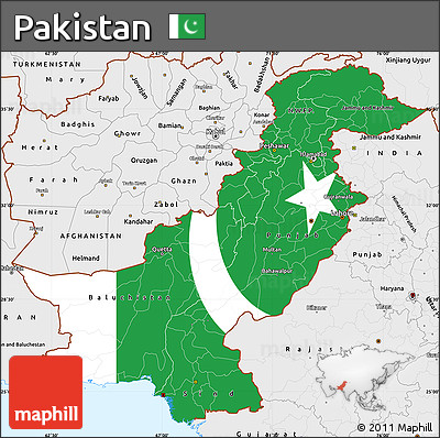 Flag Simple Map of Pakistan, single color outside, borders and labels