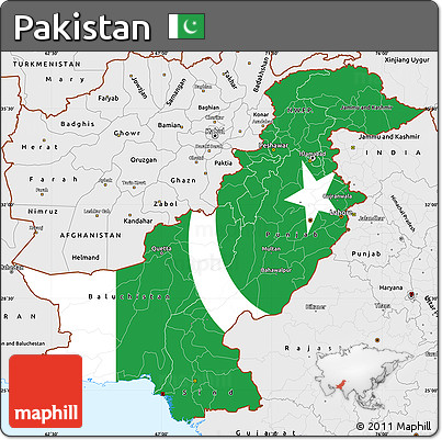 Flag Simple Map of Pakistan, single color outside, borders and labels