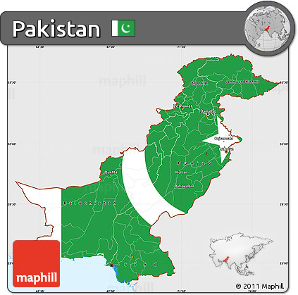 Flag Simple Map of Pakistan, single color outside, flag centered