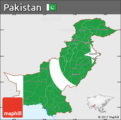 Flag Simple Map of Pakistan, single color outside, flag centered