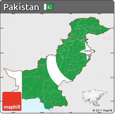 Flag Simple Map of Pakistan, single color outside, flag centered