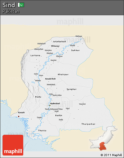 Classic Style 3D Map of Sind, single color outside