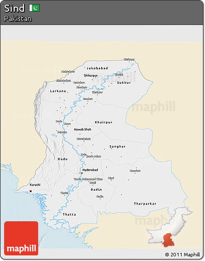 Classic Style 3D Map of Sind, single color outside