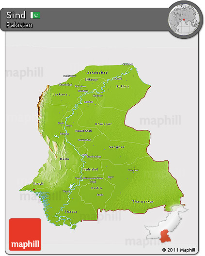 Physical 3D Map of Sind, cropped outside