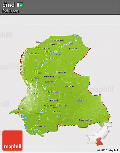 Physical 3D Map of Sind, cropped outside